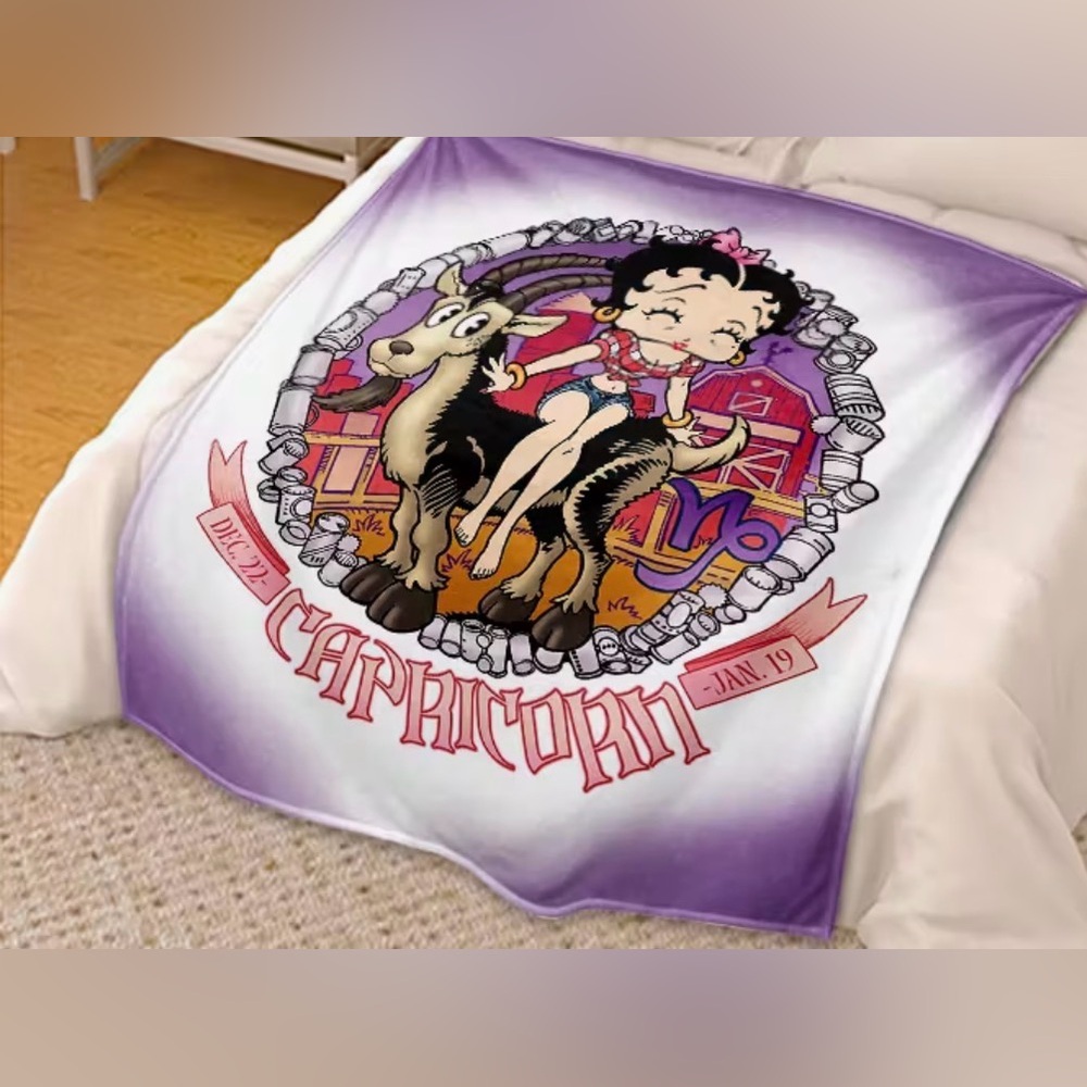 Capricorn Throw Blanket with Betty Boop Graphic Design- New - Picture 3 of 3